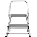 Степ стълба с две стъпала и предпазен парапет, изработена от алуминий, идеална за домакинска и индустриална употреба.