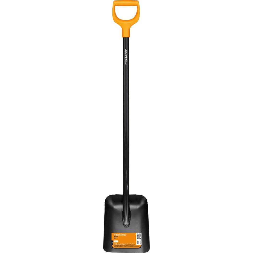 Лопата за насипни материали Fiskars Solid™ със здрава стоманена дръжка и D-образна ръкохватка, широка глава за пясък и чакъл