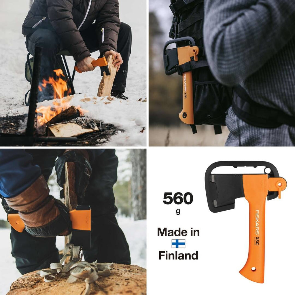 Подаръчен сет Fiskars: брадва за къмпинг X5, универсален нож K40 и точило XSharp™ - Nika.bg