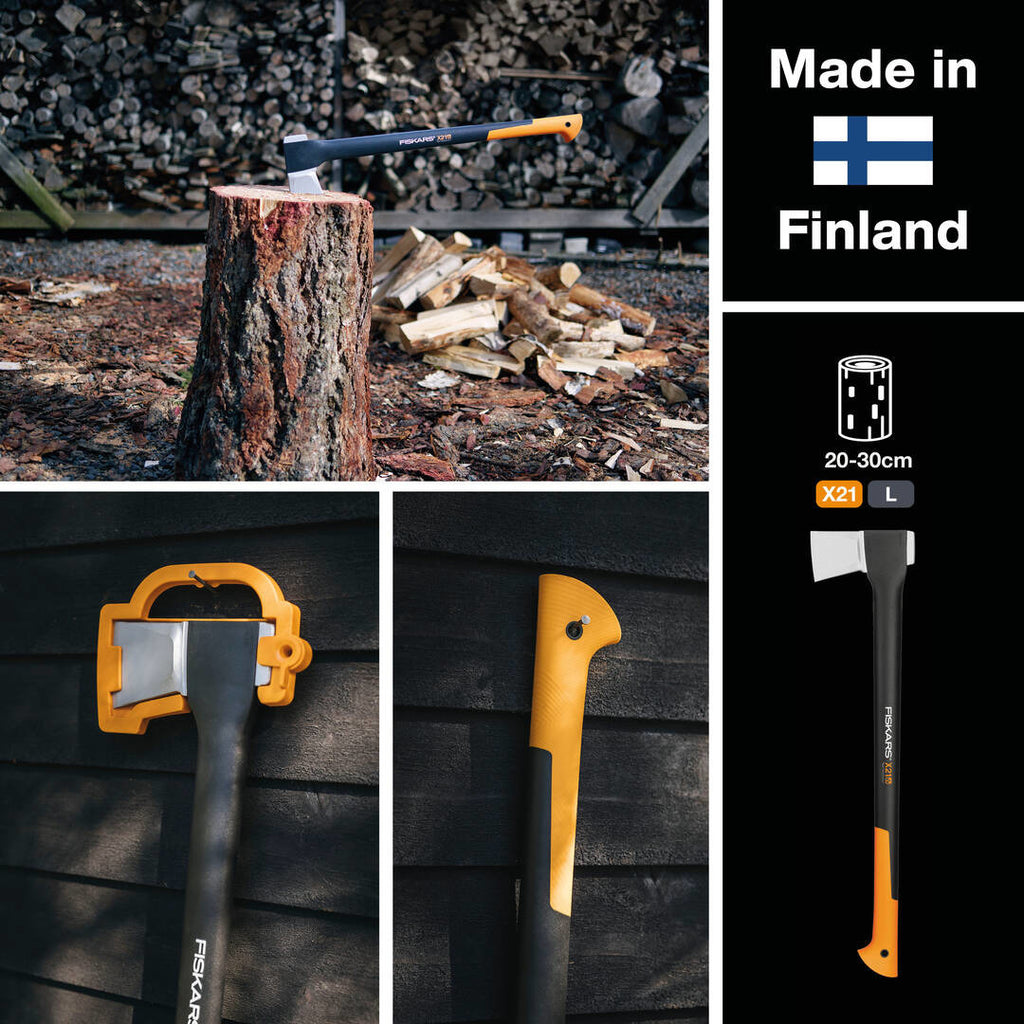 Промо сет: Брадва за цепене Fiskars X21 + Универсален нож с вградено точило - Nika.bg
