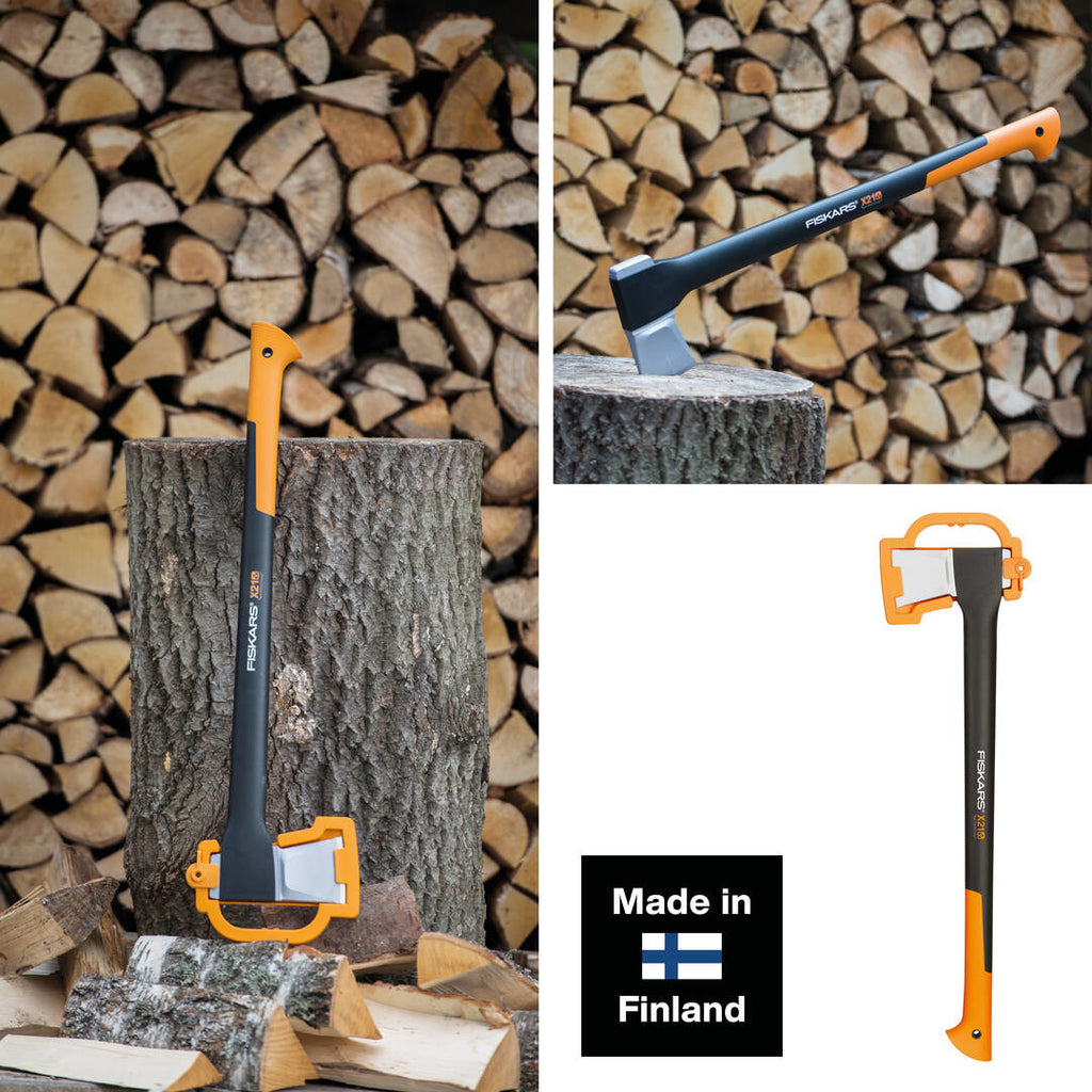 Промо сет: Брадва за цепене Fiskars X21 + Универсален нож с вградено точило - Nika.bg