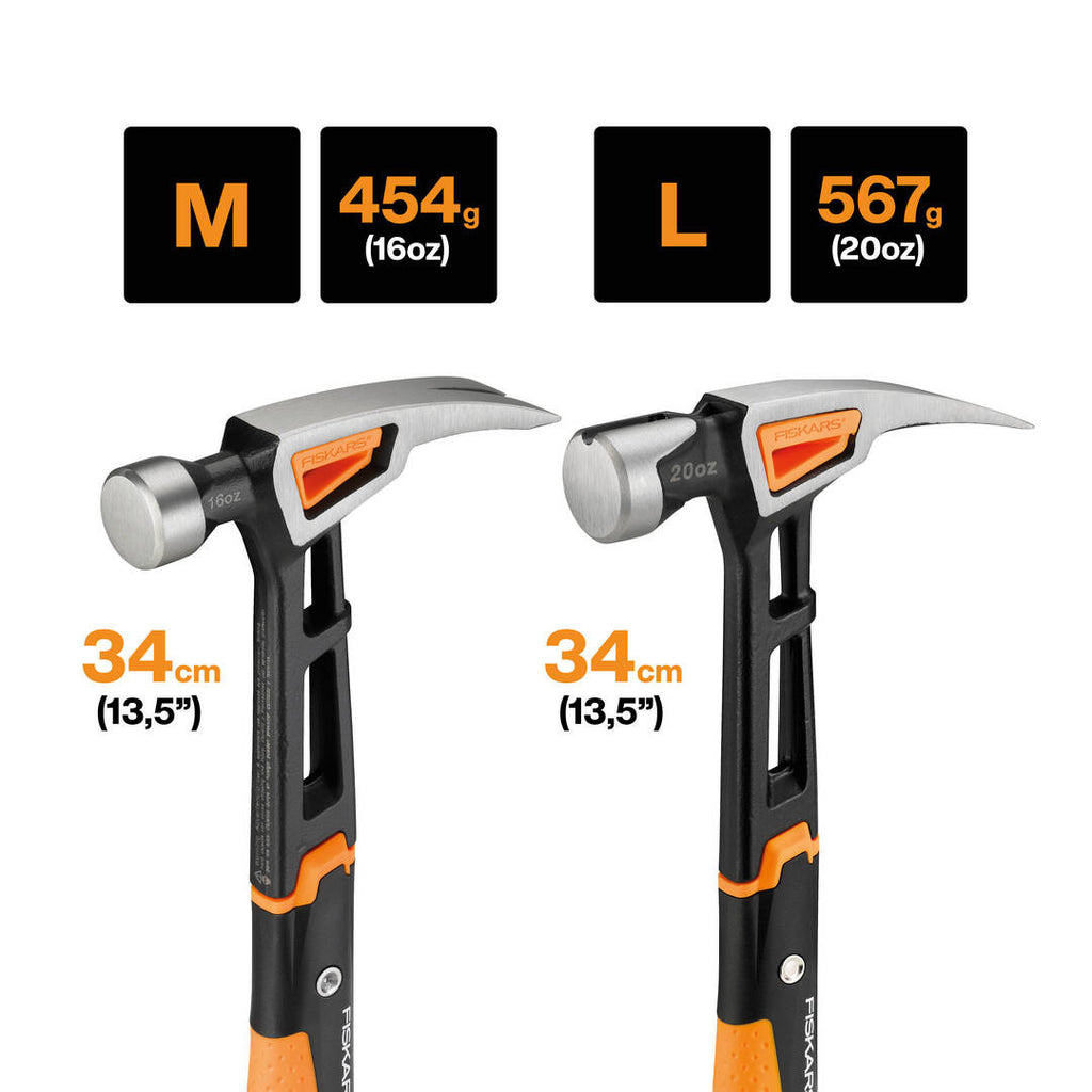 Универсален чук Fiskars IsoCore™ размер L - многфункционален чук 34 cm с IsoCore за намаляване на вибрациите, 20oz (567g)