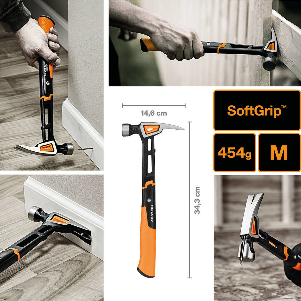 Универсален чук Fiskars IsoCore™, размер M в действие - чук с IsoCore™ система, SoftGrip™ дръжка и 454g за довършителни ремонтни работи