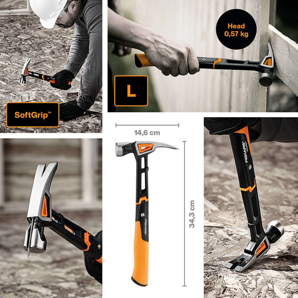 Универсален чук Fiskars IsoCore™ размер L с IsoCore система, SoftGrip дръжка и мерки 34.3 cm, глава 0.57 kg