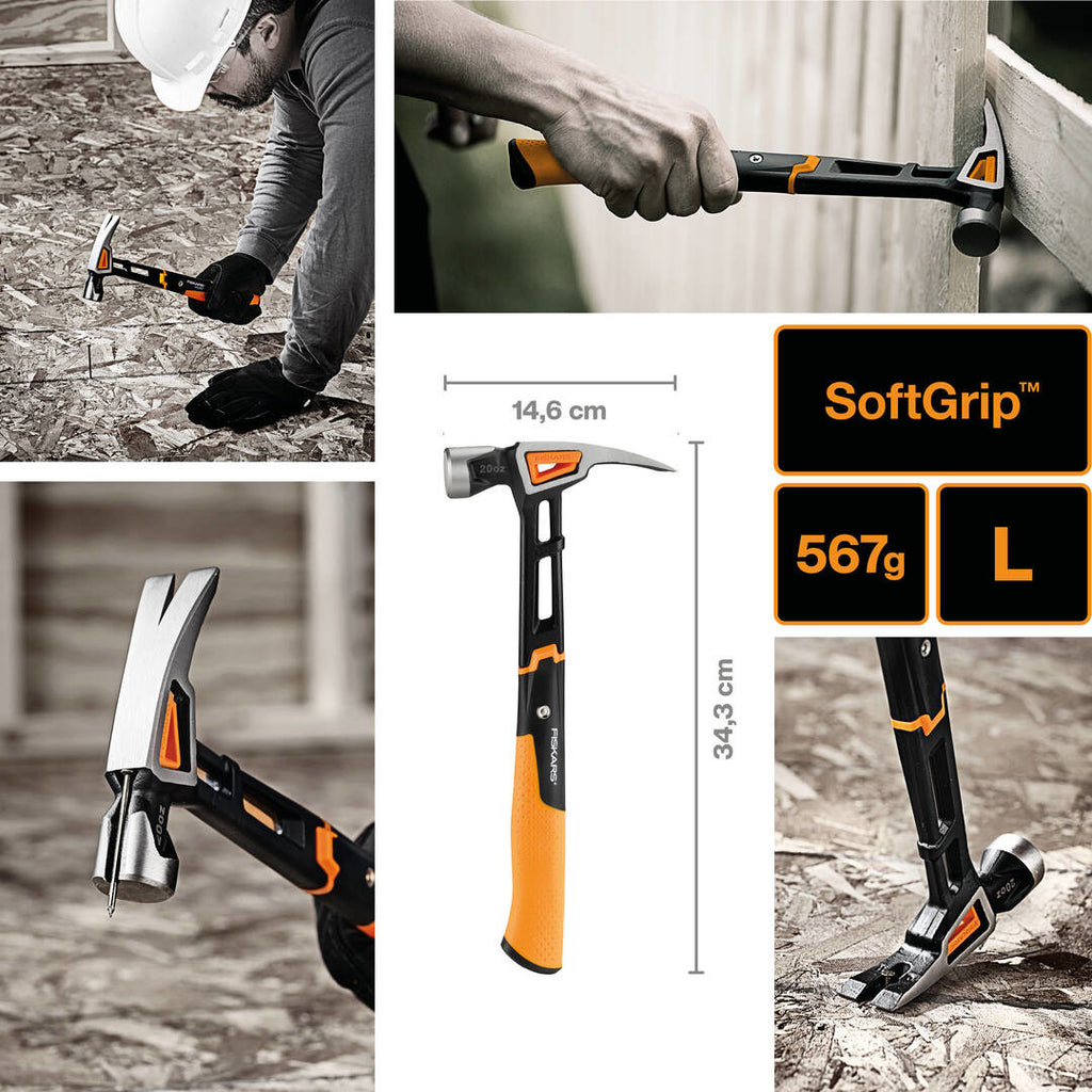 Универсален чук Fiskars IsoCore™ размер L с IsoCore система, SoftGrip дръжка и мерки за професионални довършителни работи
