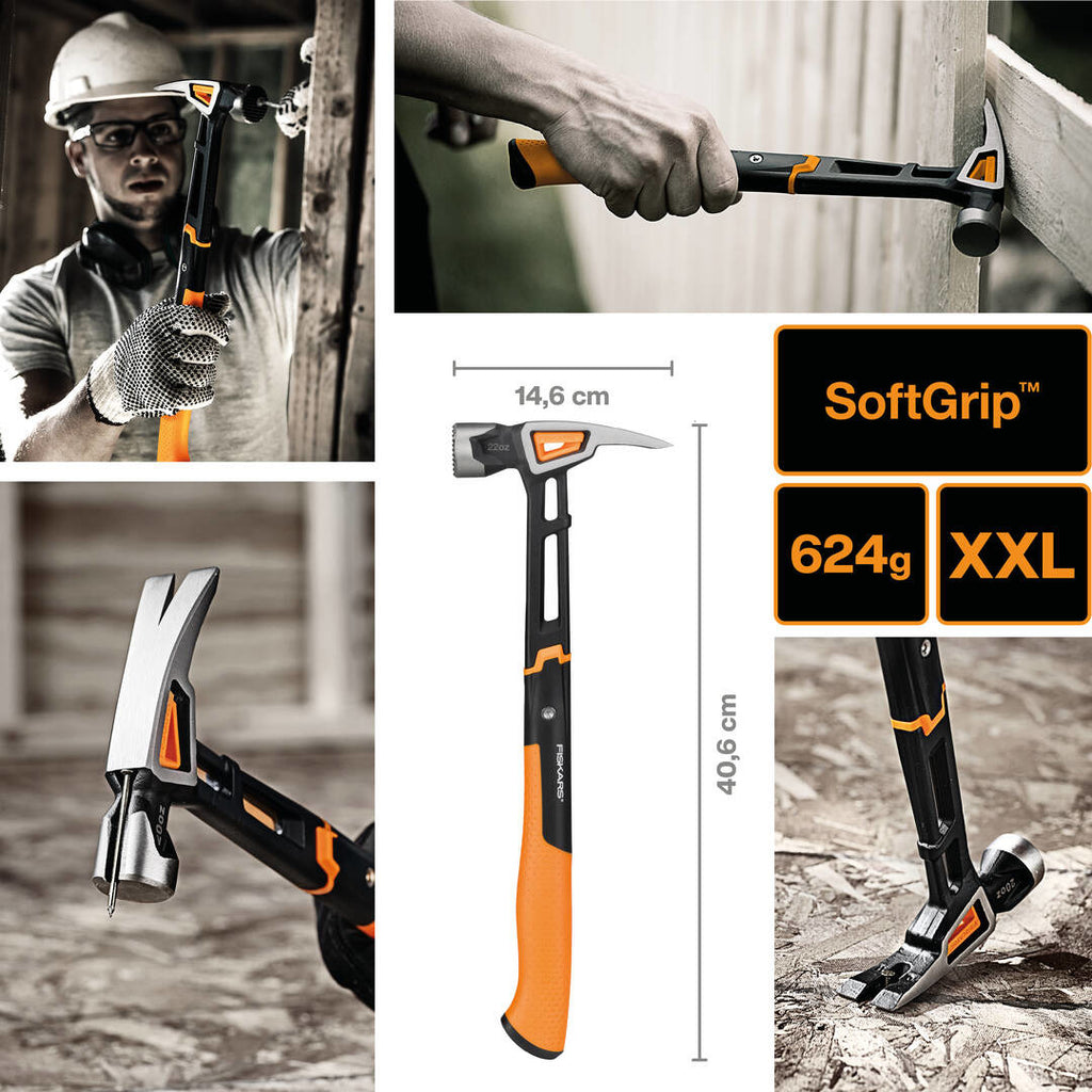 Кофражен чук с магнитна глава Fiskars IsoCore™ 0.624 kg, размер XXL - дизайн IsoCore™ с намаляване на вибрациите, SoftGrip дръжка, 624g, XXL