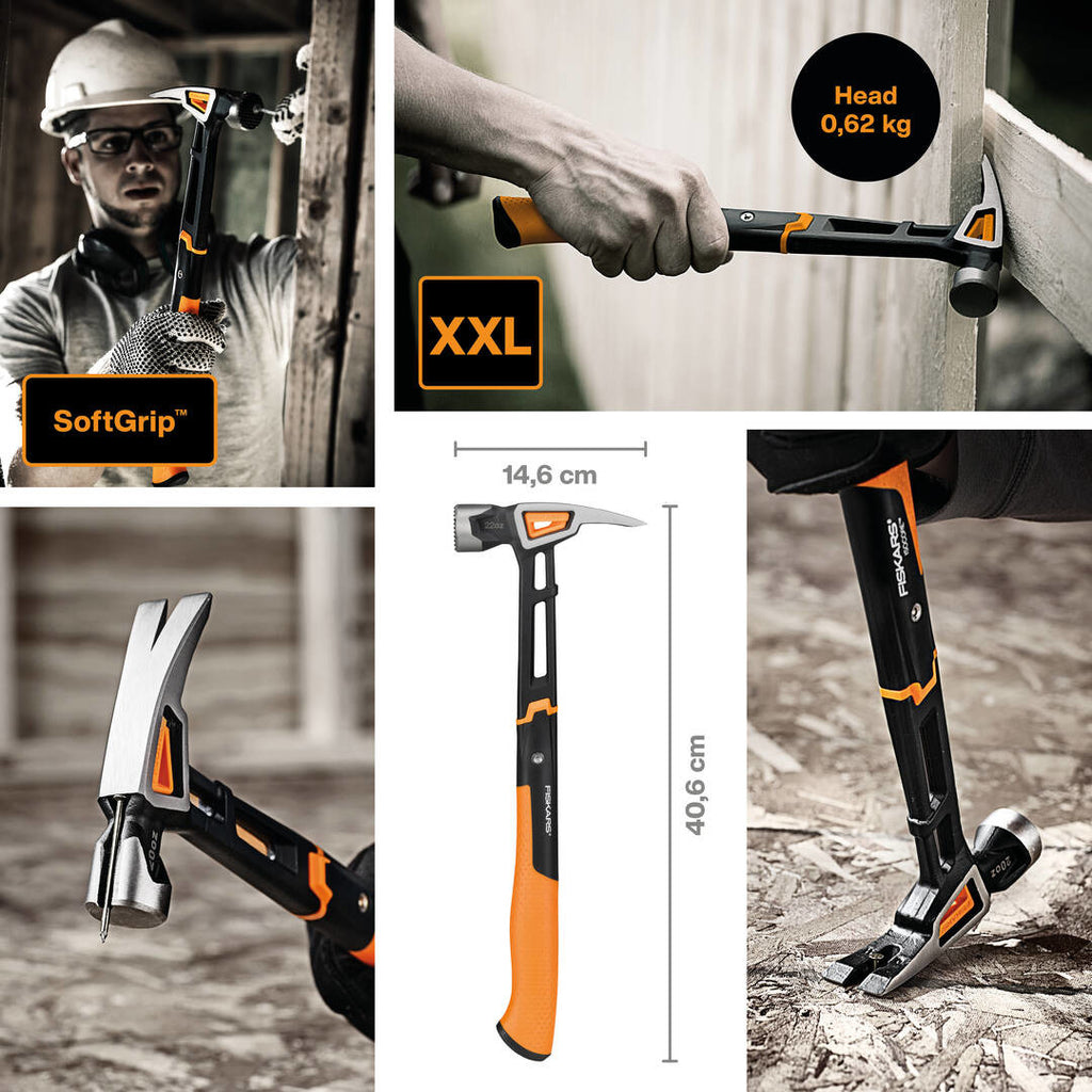 Кофражен чук с магнитна глава Fiskars IsoCore™ 0.624 kg, размер XXL - XXL IsoCore™ чук с магнитна глава, мека дръжка и стоманена глава