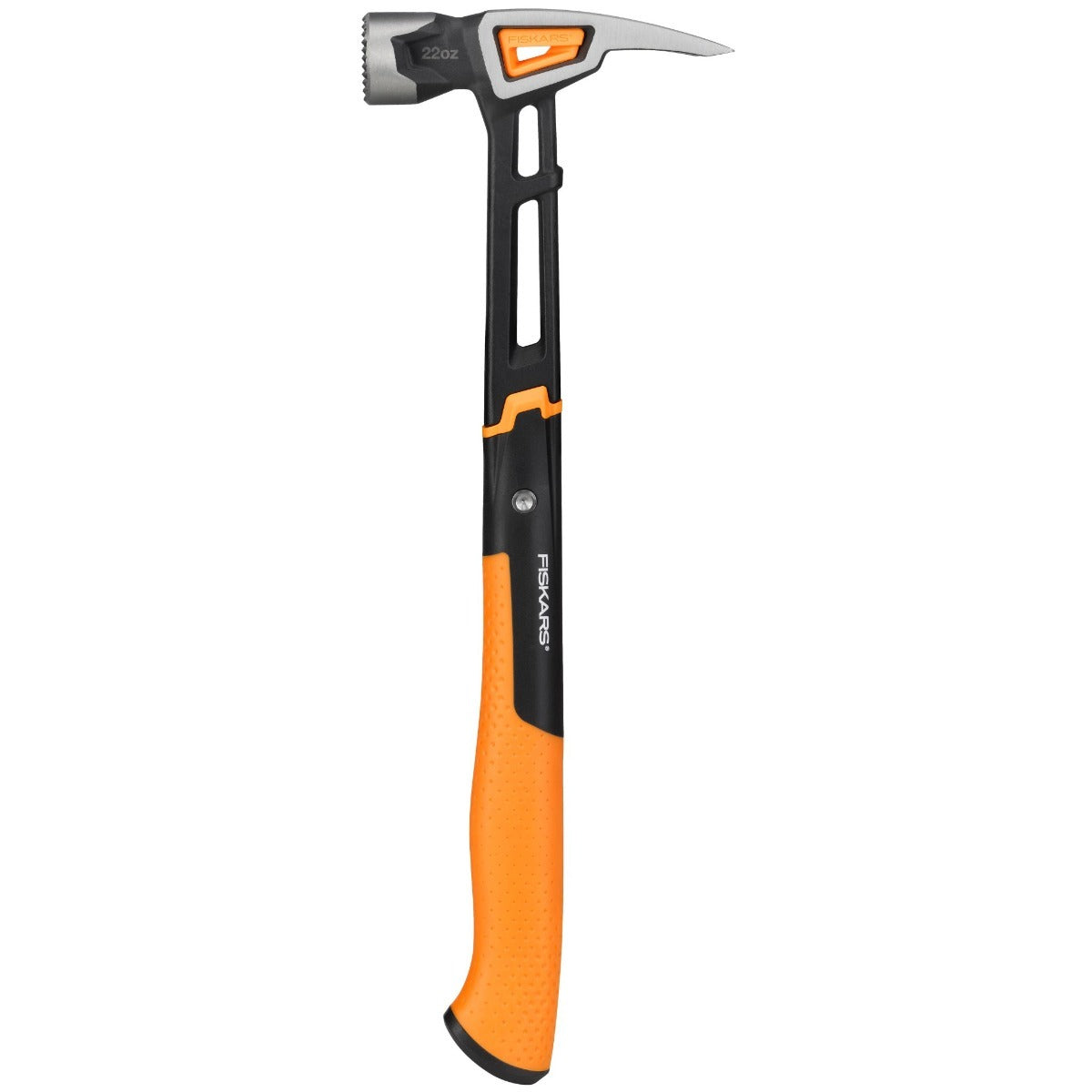 Кофражен чук с магнитна глава Fiskars IsoCore™ 0.624 kg, размер XXL — изображение чук с магнитна глава и оранжева ергономична дръжка