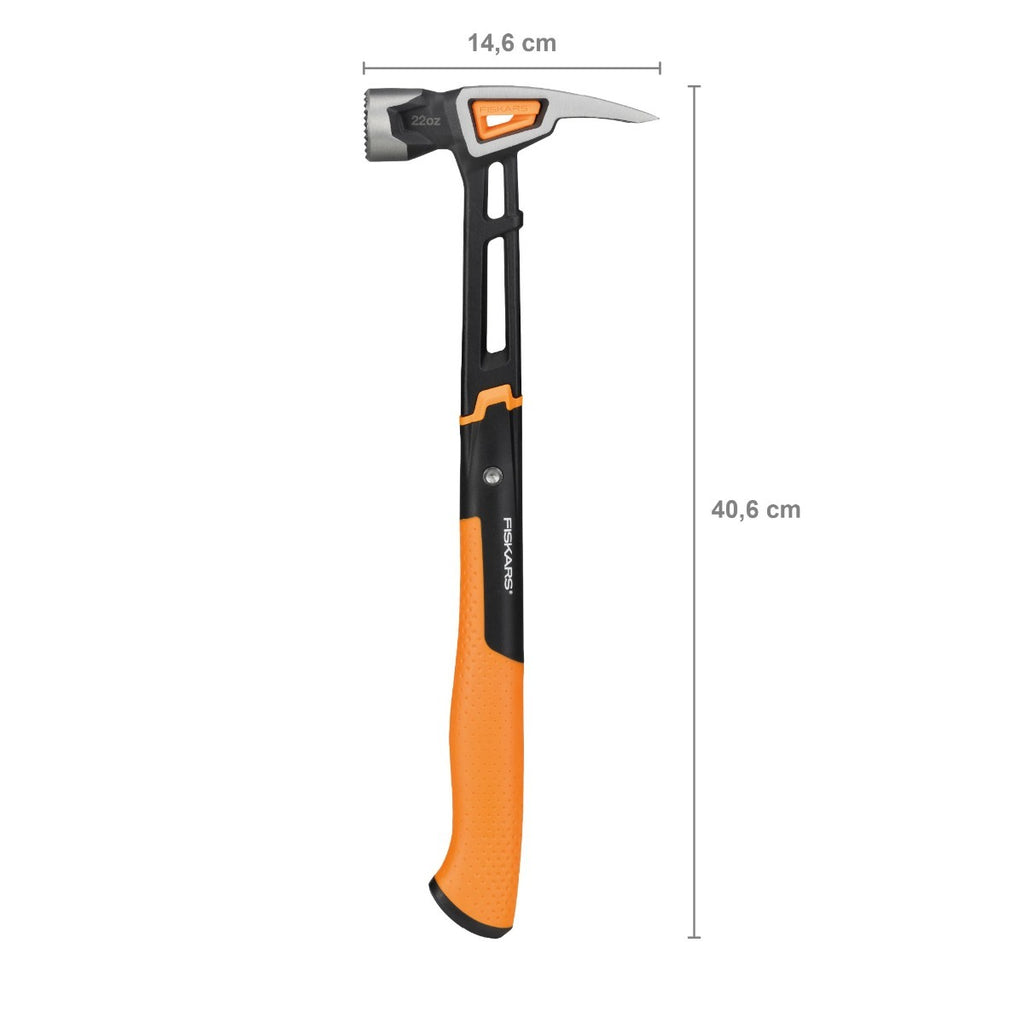 Alt Tag: Кофражен чук с магнитна глава Fiskars IsoCore™ 0.624 kg, размер XXL с размери 40,6x14,6 cm и противоплъзгаща дръжка