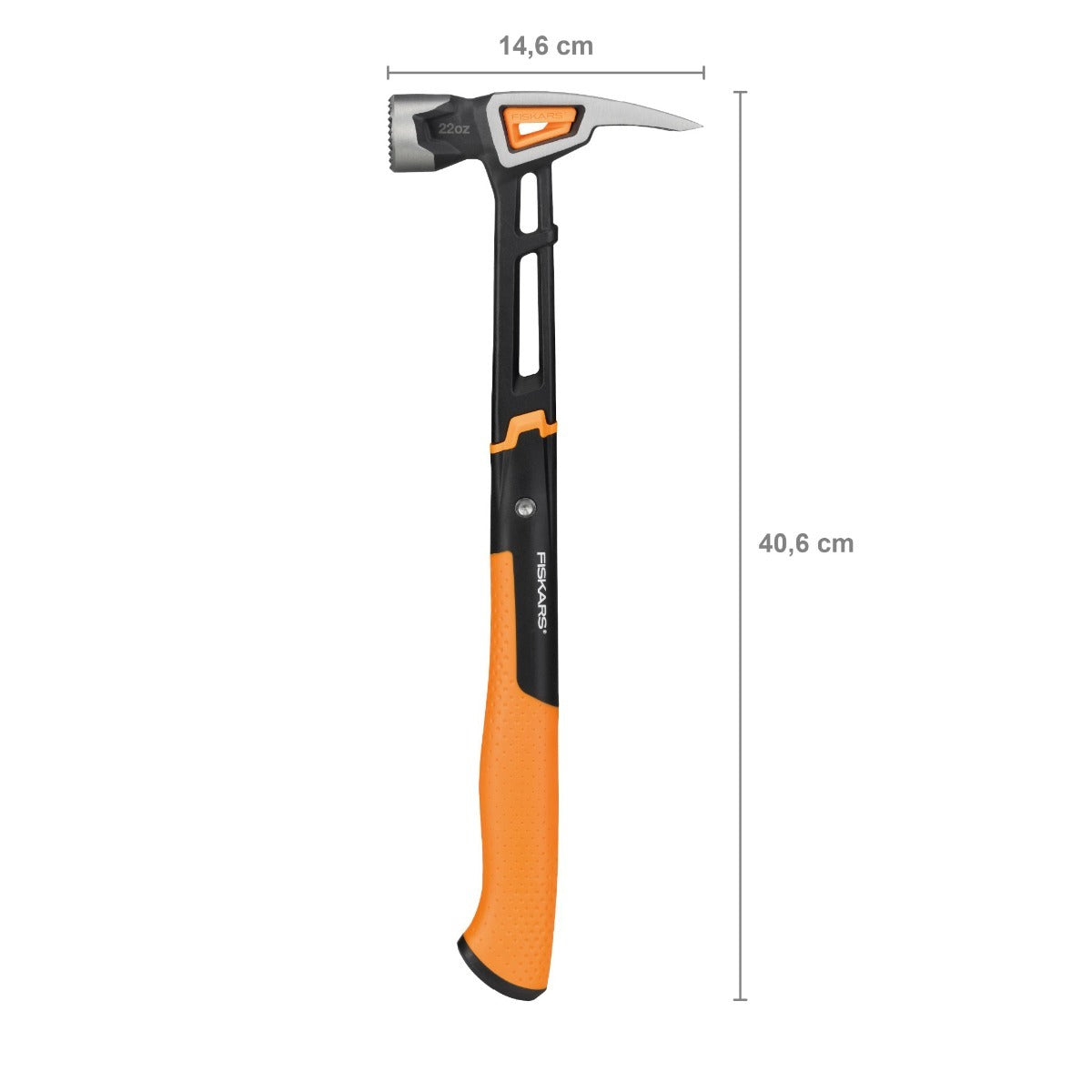 Alt Tag: Кофражен чук с магнитна глава Fiskars IsoCore™ 0.624 kg, размер XXL с размери 40,6x14,6 cm и противоплъзгаща дръжка
