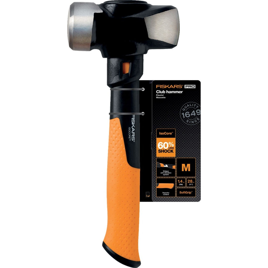 Строителен чук Fiskars IsoCore™ размер M с оранжева дръжка и IsoCore защита против вибрации