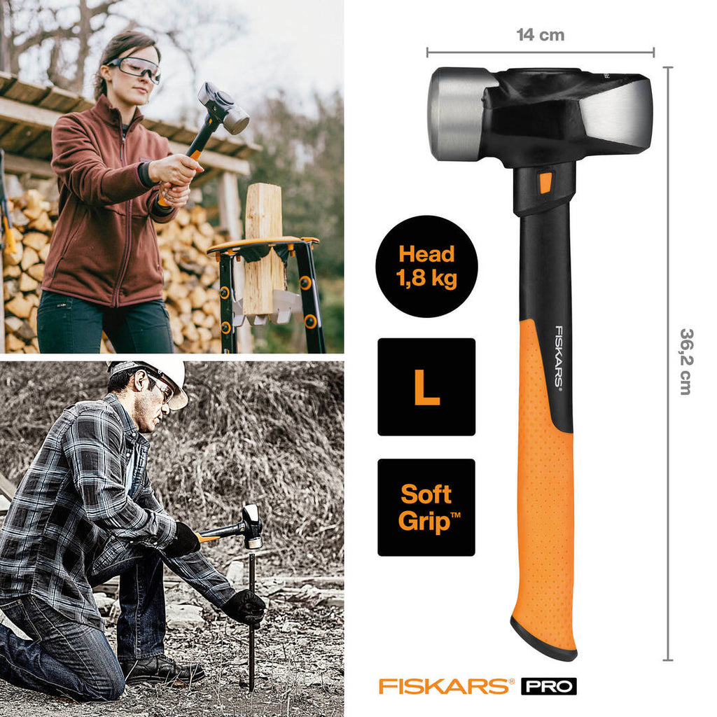 Строителен чук Fiskars IsoCore™ размер L с глава 1.8 кг, IsoCore™ антивибрационна система и мека Soft Grip дръжка