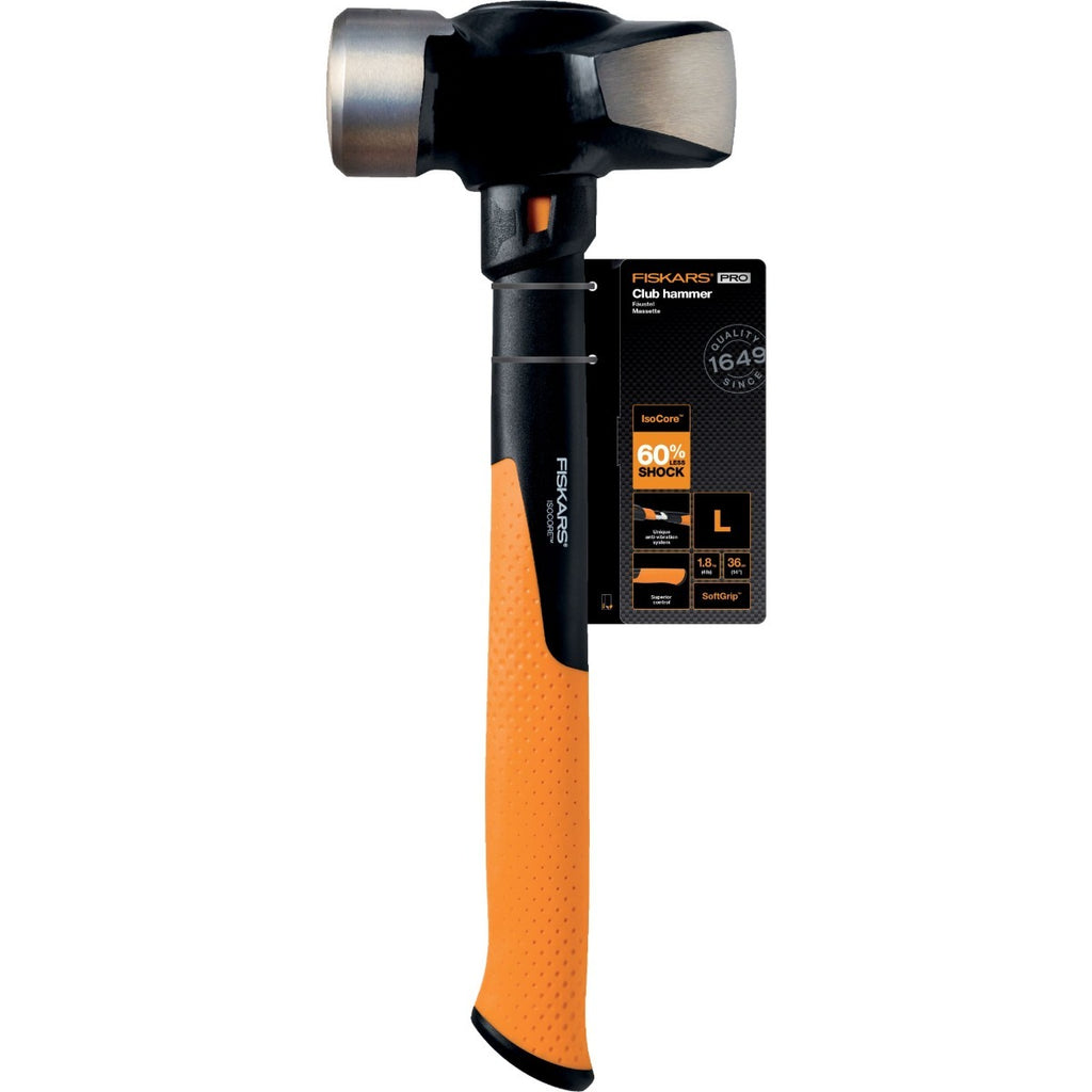 Строителен чук Fiskars IsoCore™ размер L с оранжева дръжка и патентована IsoCore система за намаляване на вибрациите