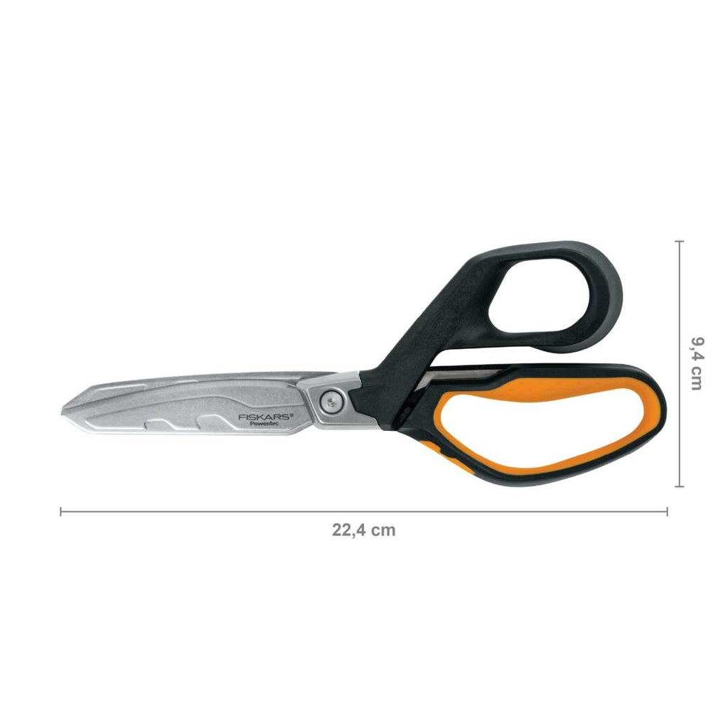 Професионална ножица за изолационни материали с подсилен механизъм Fiskars PRO PowerArc, 21 см - здрави извити остриета и ергономична дръжка