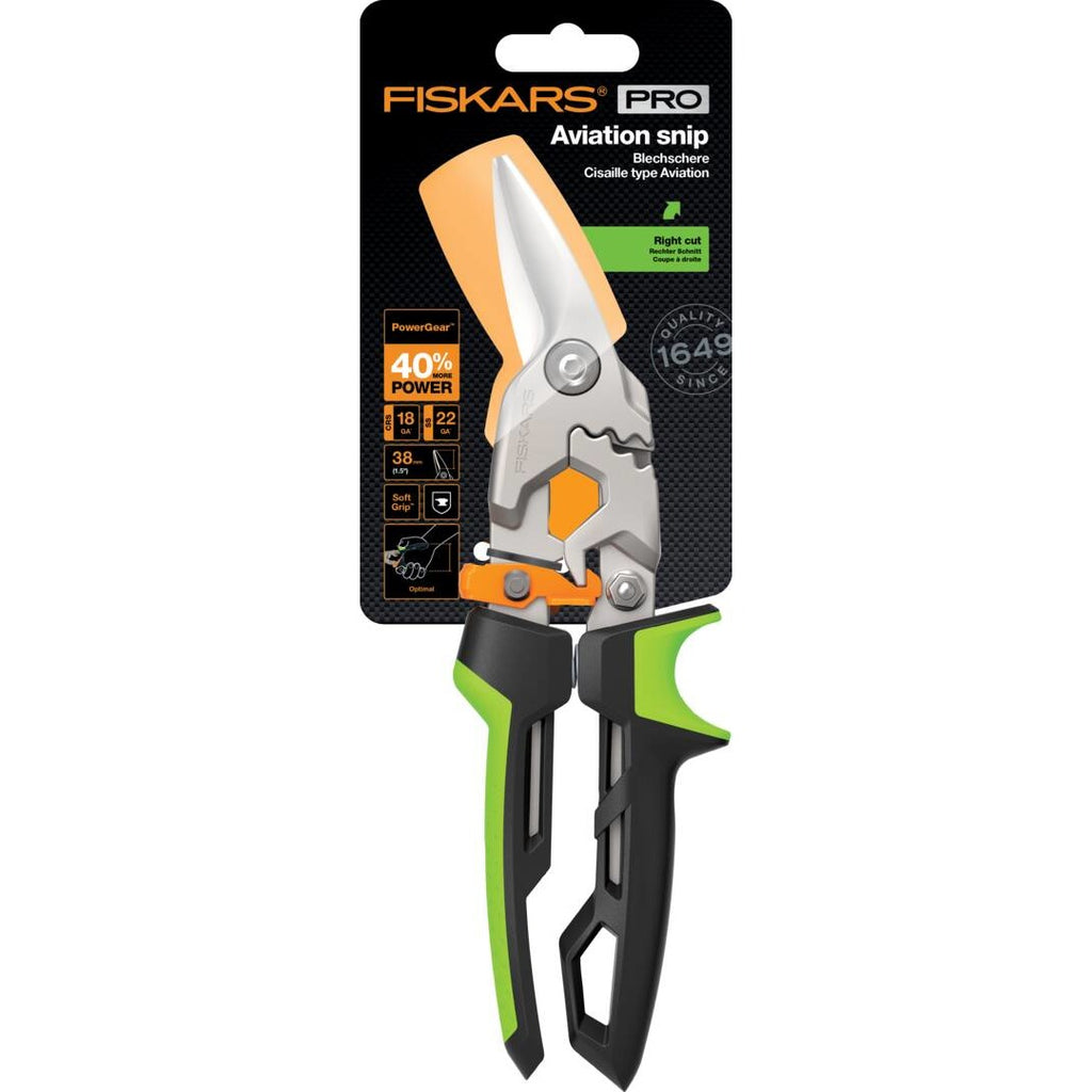 Ножица за ламарина с извити остриета Fiskars PowerGear™, за дясно рязане - професионален инструмент с ергономични дръжки