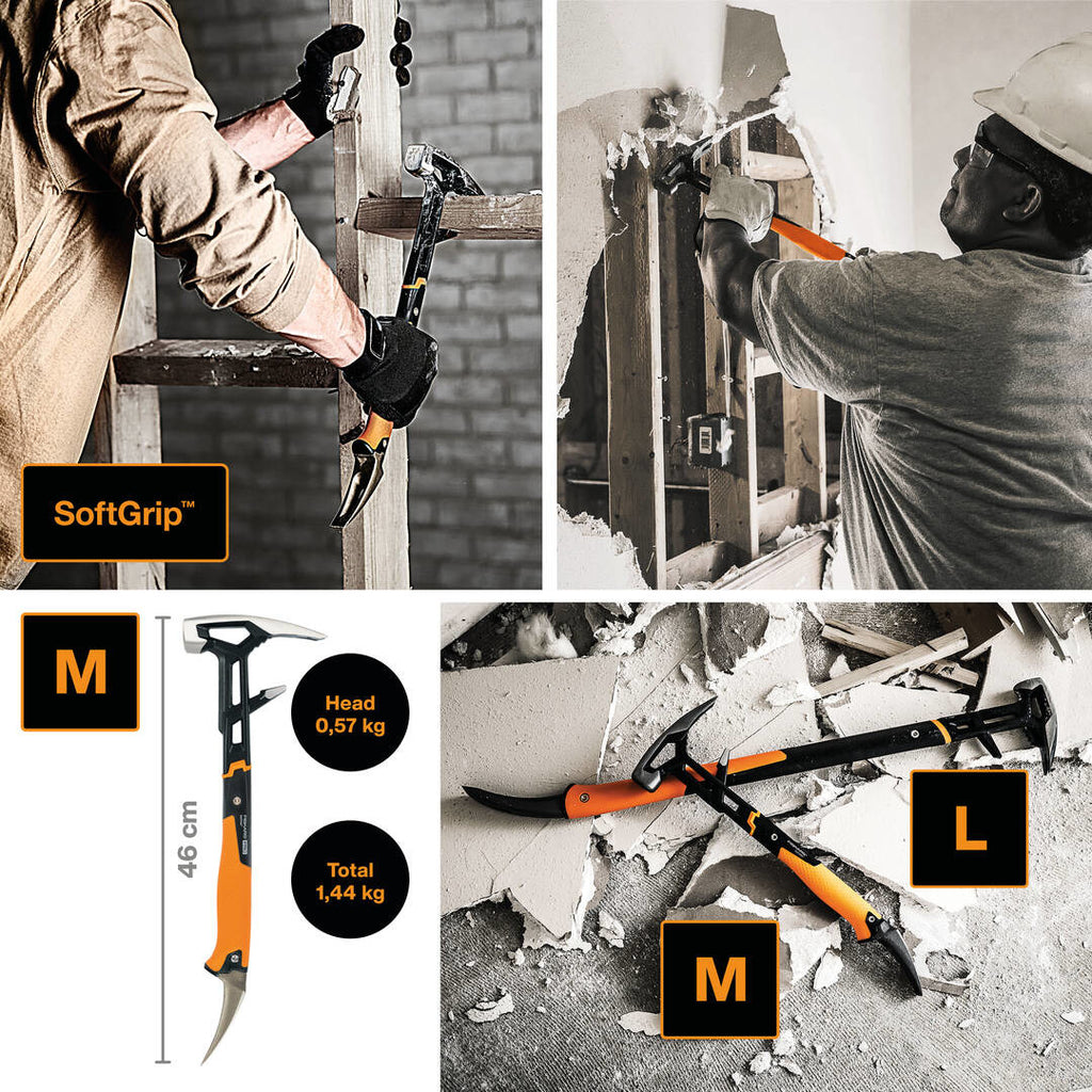 Чук за разбиване и къртене Fiskars IsoCore™ 1.44 kg размер M - универсален строителен инструмент с IsoCore и SoftGrip за къртене и разрушаване