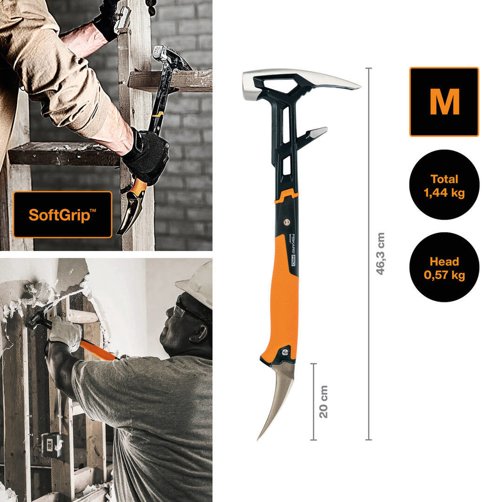 Чук за разбиване и къртене Fiskars IsoCore™ 1.44 kg размер M с IsoCore™ система и SoftGrip за намалени вибрации и контрол при къртене
