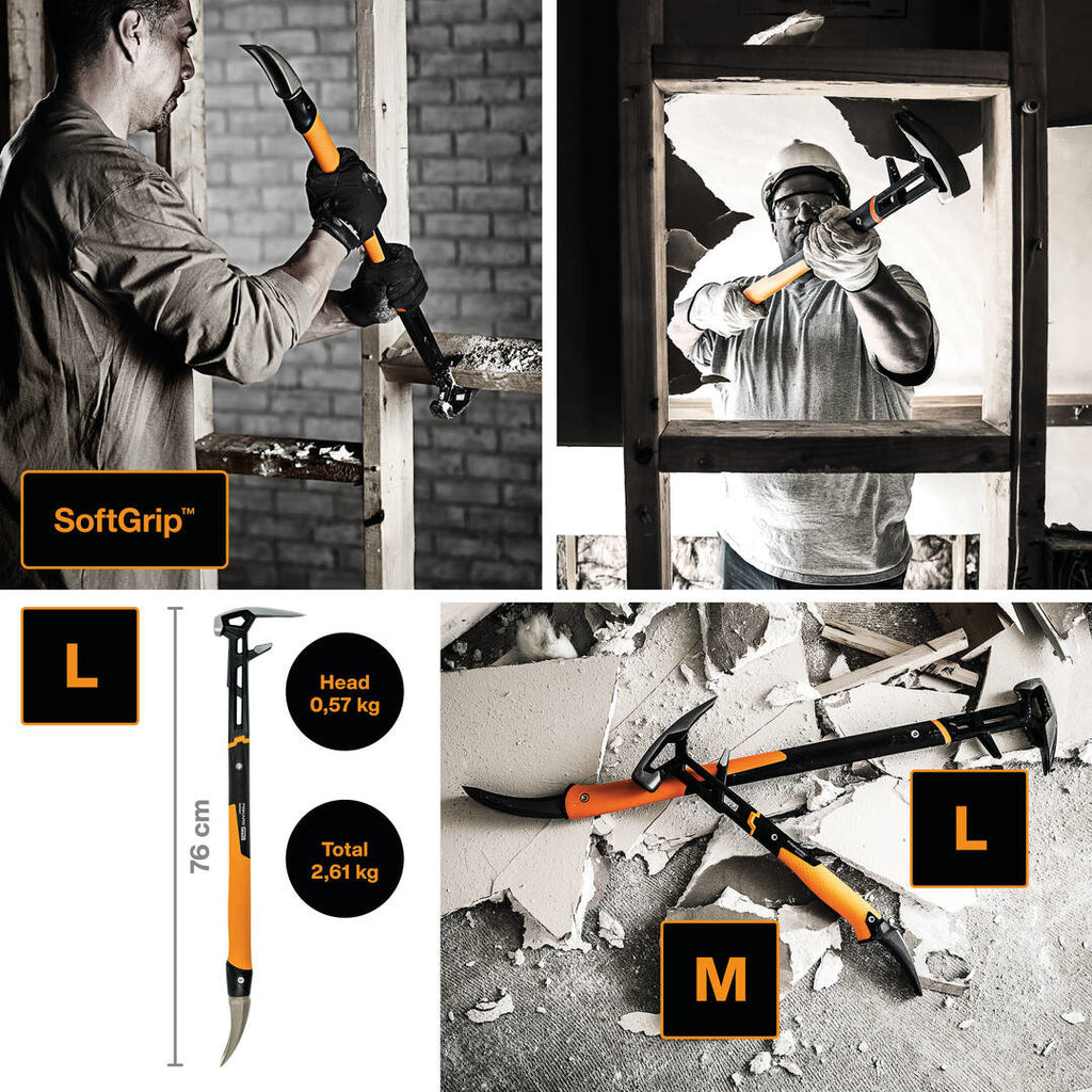 Чук за разбиване и къртене Fiskars IsoCore™ 2.61 kg размер L - мощен демонтажен инструмент с IsoCore™ за абсорбция на вибрациите и SoftGrip дръжка