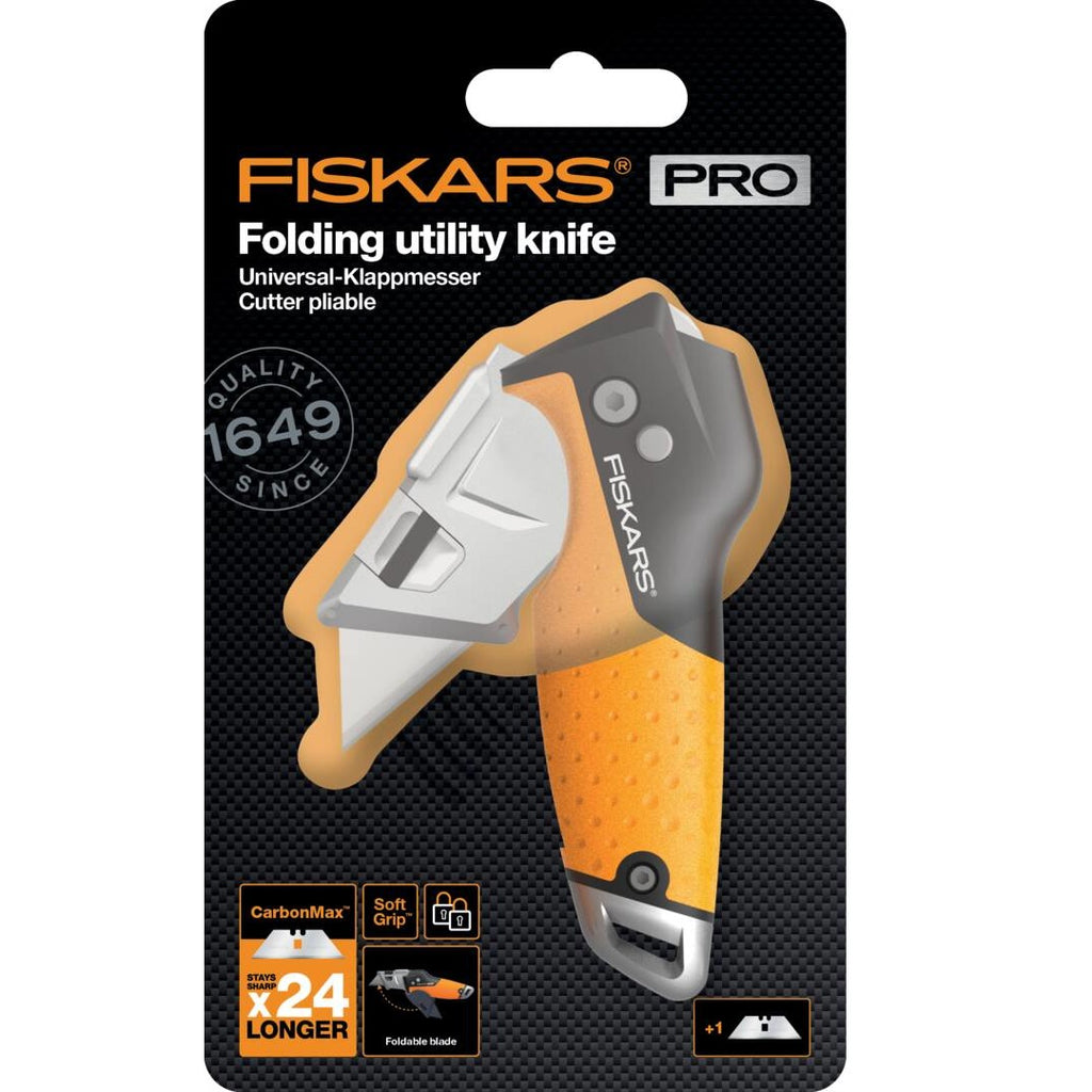 Сгъваем макетен нож Fiskars Pro CarbonMax™ 1027224 – сгъваем макетен нож с двойно заключване, здрав стоманен корпус и мек грапав захват