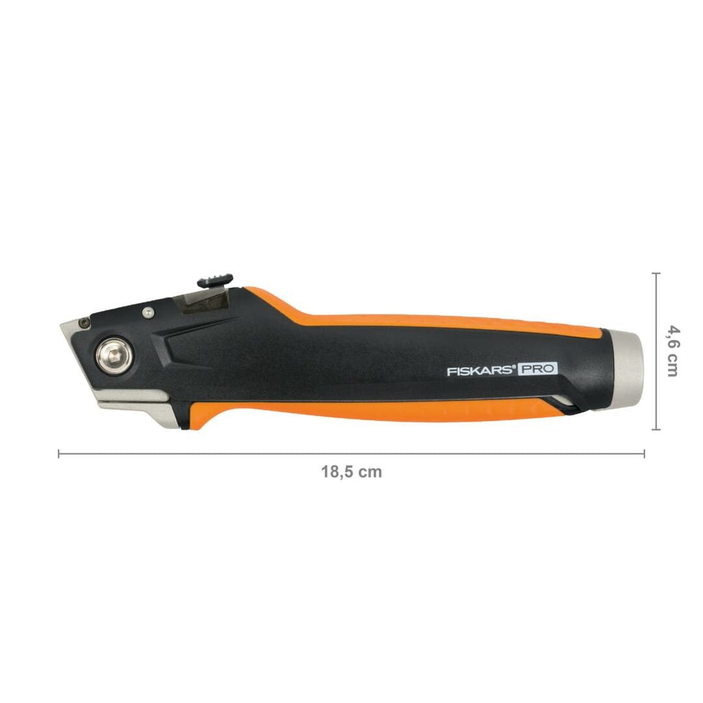 Макетен нож за гипсокартон CarbonMax™ 1027226 — двуфункционален Fiskars Pro с вграден трион и универсален нож, ергономична дръжка, заключващи остриета