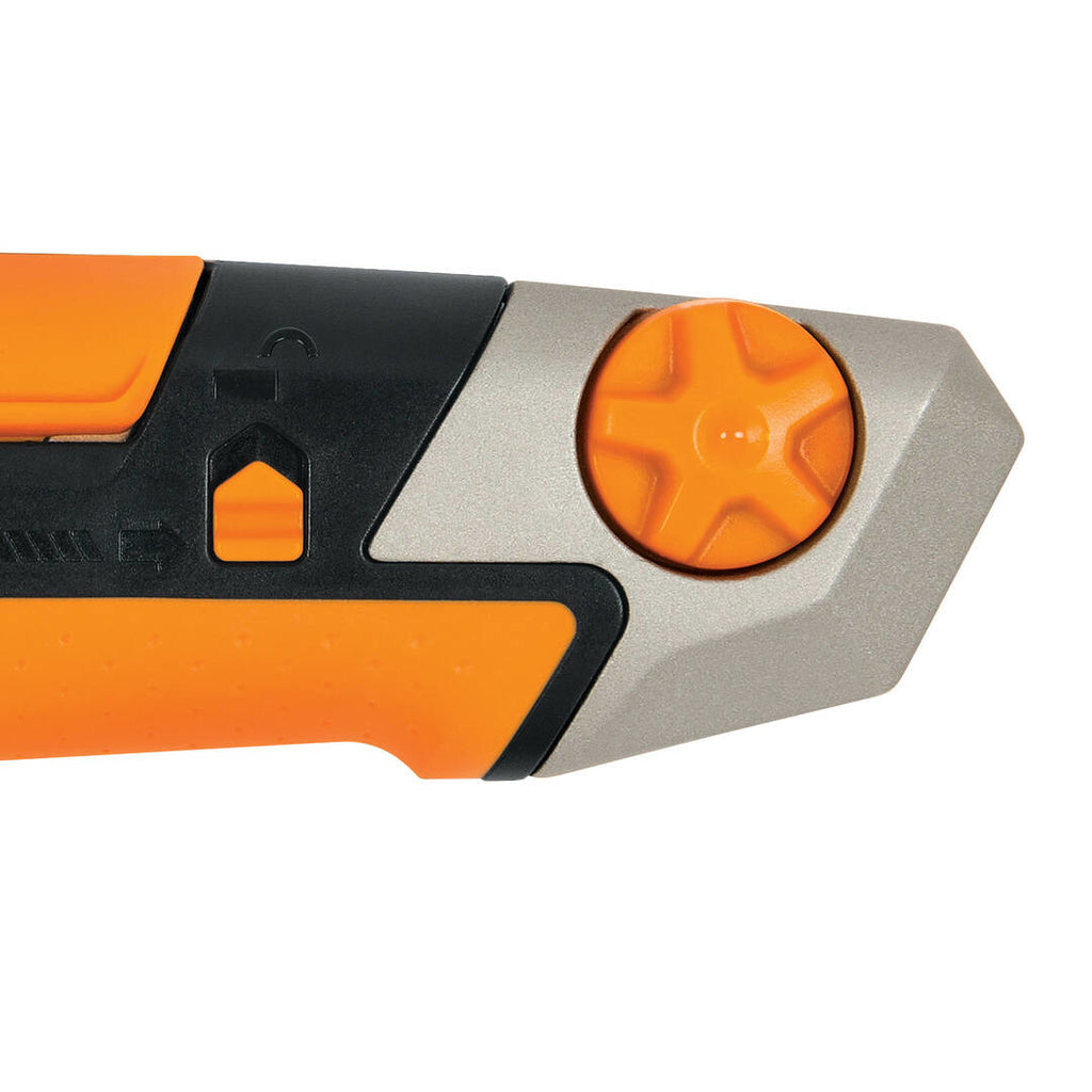 Универсален макетен нож CarbonMax™ 25 mm – близък план на подсилен метален корпус и механизъм за бърза смяна на острието