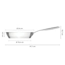 Тиган за пържене All Steel Pure, 24 см. – страничен профил с размери Ø24 см, височина 4.5 см и обща дължина 47.7 см