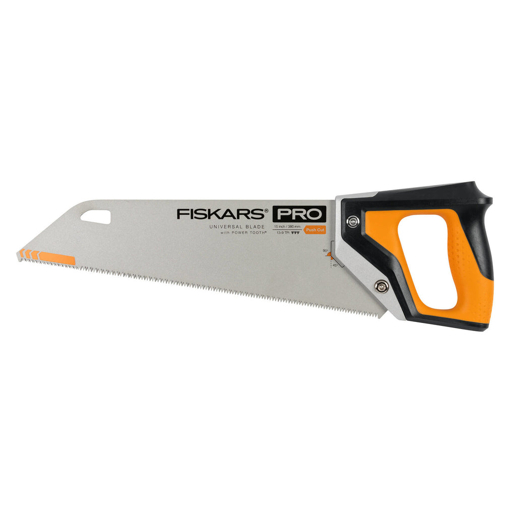 Трион Fiskars PRO PowerTooth (38 см, 9 TPI) — ръчен трион с тройно заточено острие, индукционно закалени зъбци и ергономична дръжка