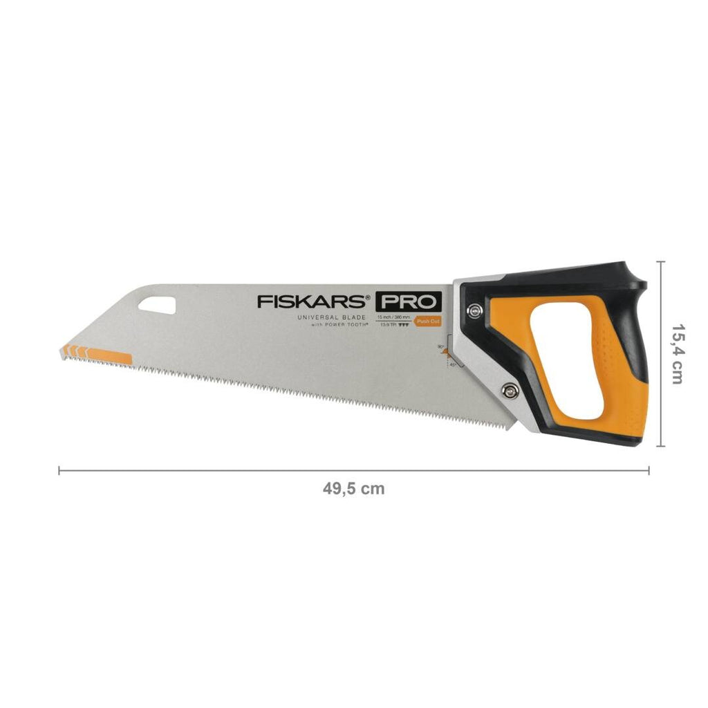 Трион Fiskars PRO PowerTooth (38 см, 9 TPI) – мощен ръчен трион с тройно заточено острие, индукционно закалени зъбци и ергономична дръжка