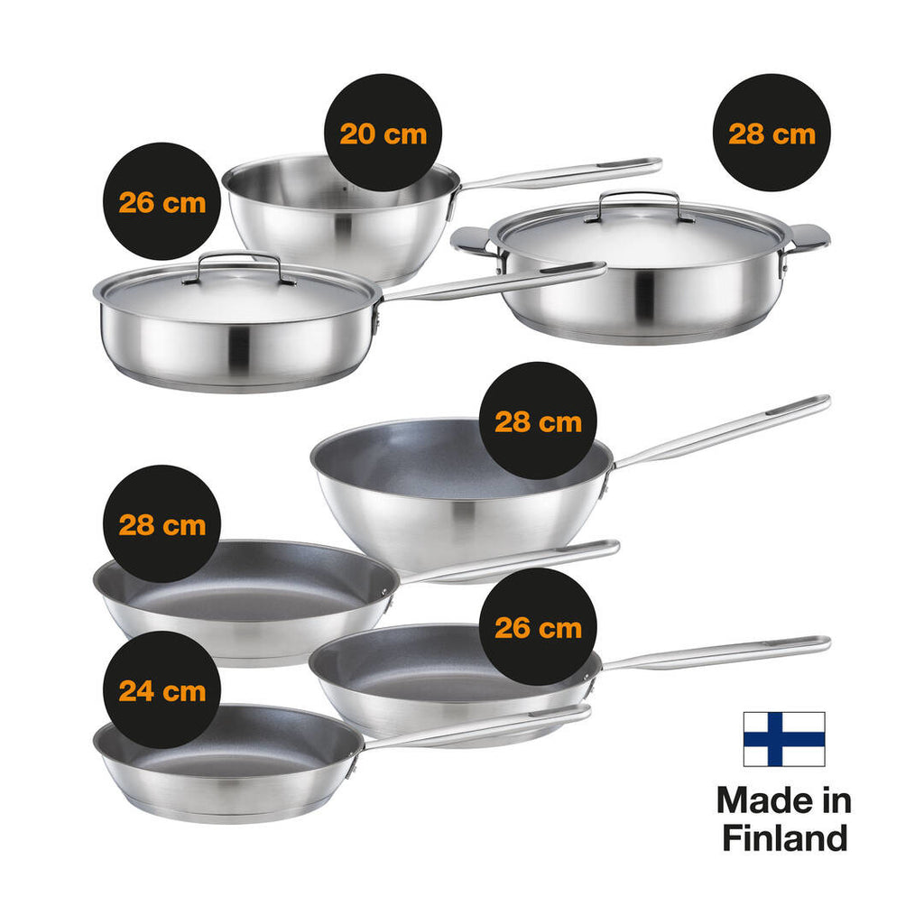 Уок тиган Fiskars All Steel с незалепващо керамично покритие, 28см - неръждаема стомана, плоско дъно и дълга дръжка