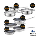 Тиган за пържене Fiskars All Steel с незалепващо керамично покритие, 24 см. – комплект неръждаеми тигани с керамично покритие и обозначени диаметри