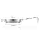 Тиган за пържене Fiskars All Steel с незалепващо керамично покритие, 28 см. - страничен профил с размери и дълга дръжка