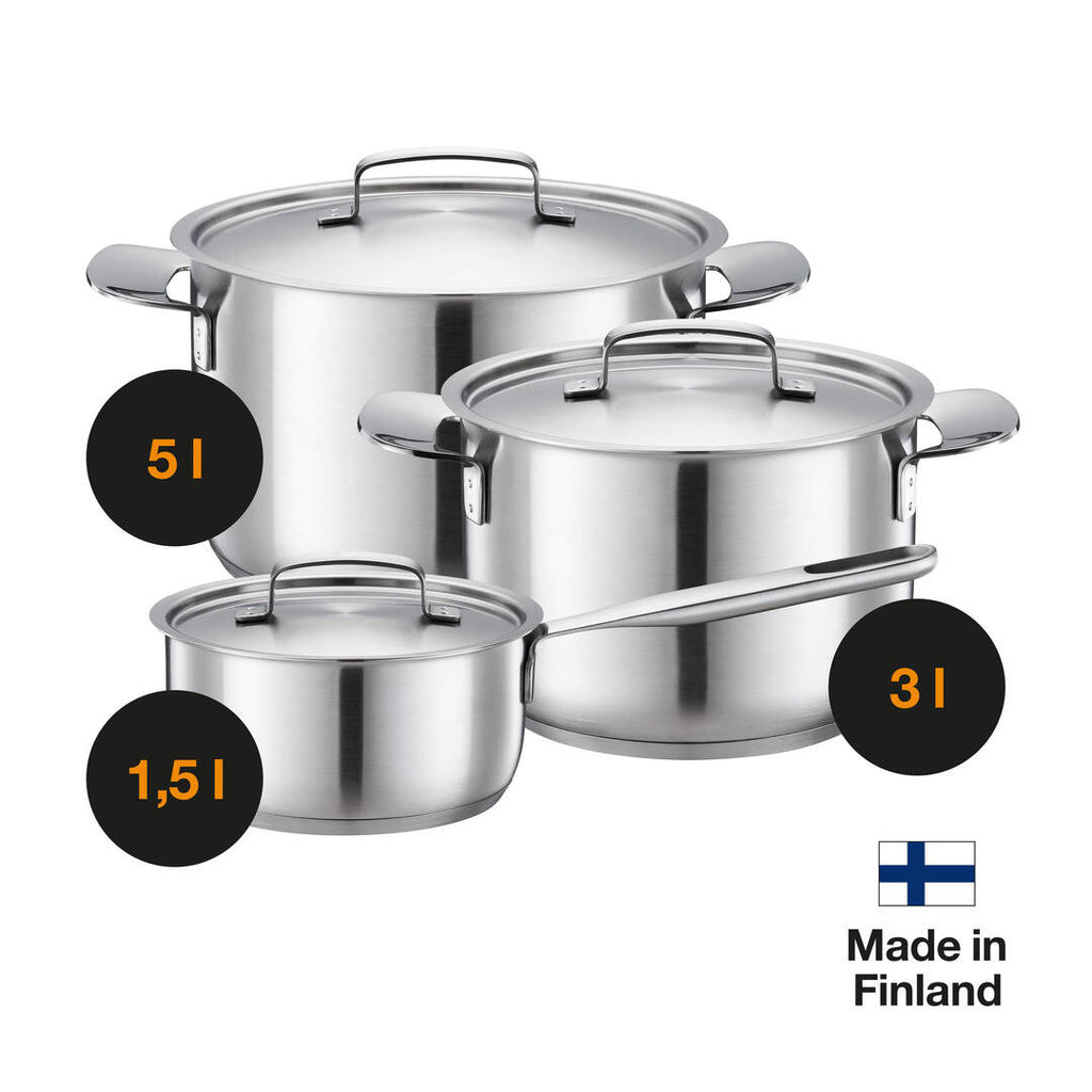 Тенджера Fiskars All Steel, 5.0 l от неръждаема стомана с капак и ергономични дръжки, вместимост 5 л, подходяща за индукция