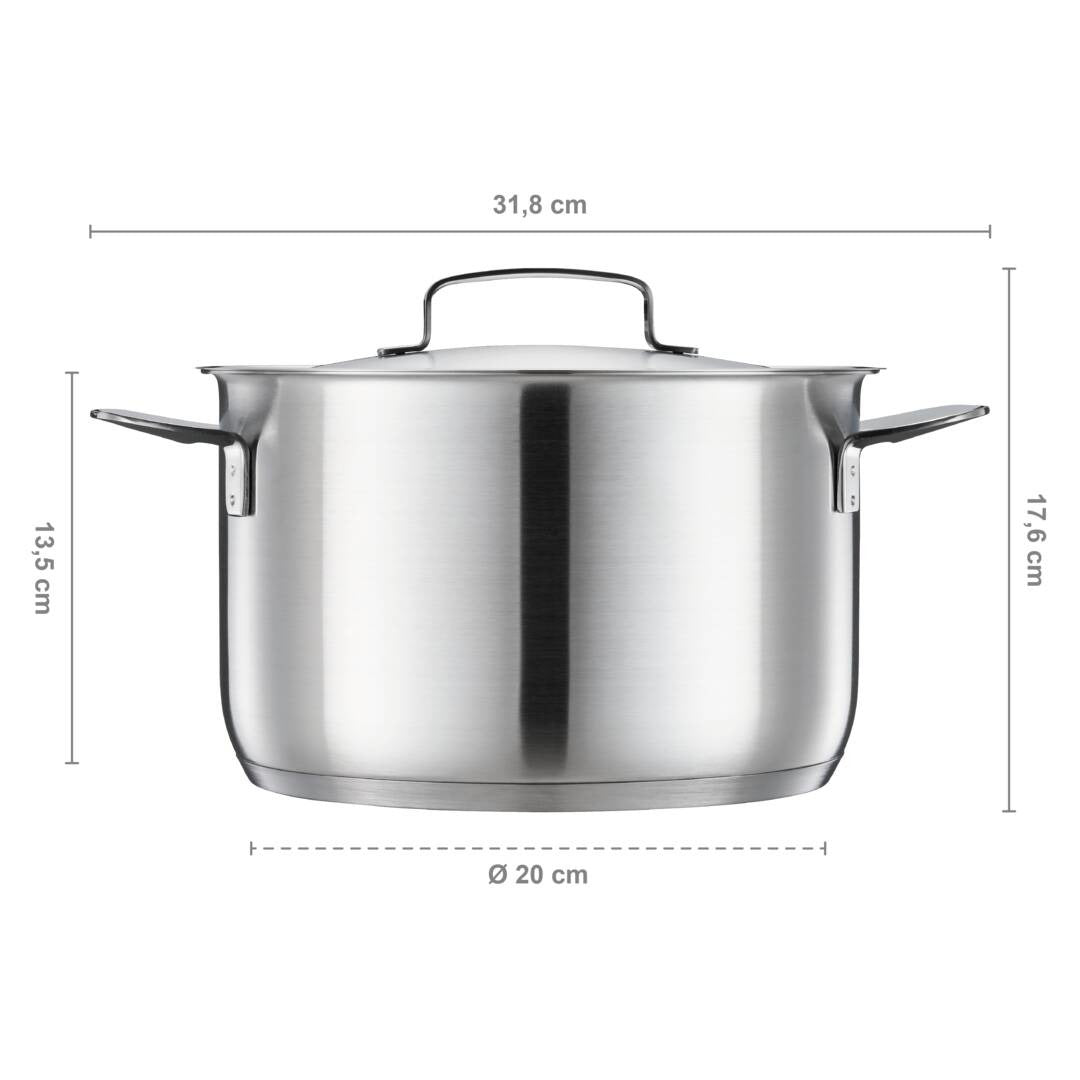 Тенджера Fiskars All Steel, 5.0 l - голяма неръждаема стоманена тенджера с капак и ергономични дръжки, подходяща за индукция