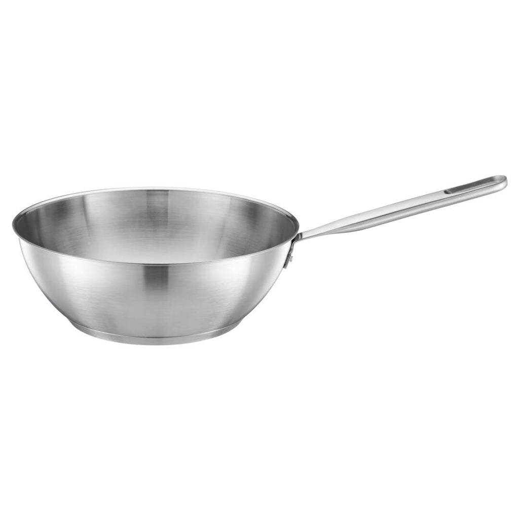 Уок тиган All Steel Pure, 28 см. от неръждаема стомана с високи стени и дълга дръжка за пържене и задушаване