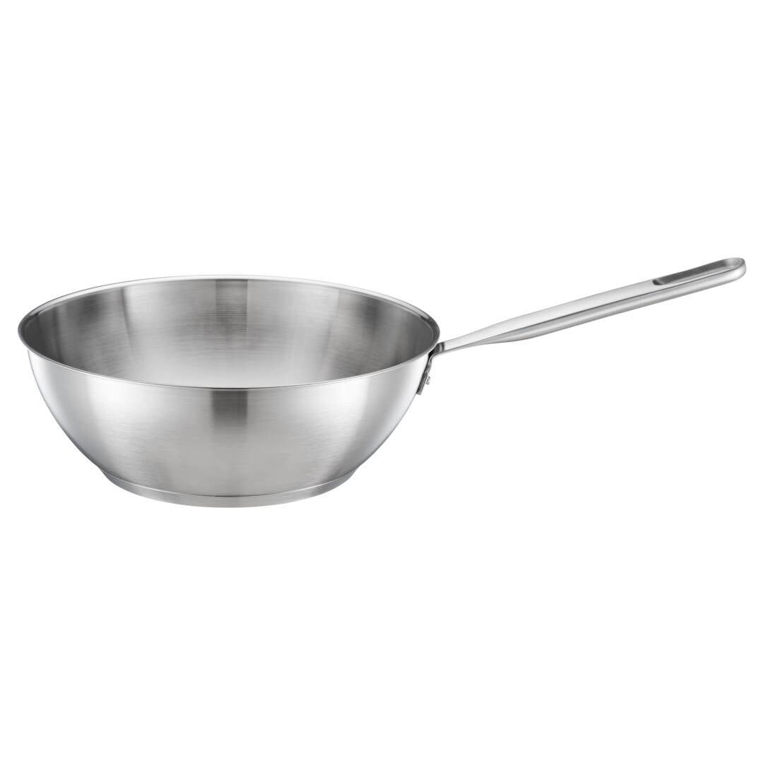 Уок тиган All Steel Pure, 28 см. от неръждаема стомана с високи стени и дълга дръжка за пържене и задушаване