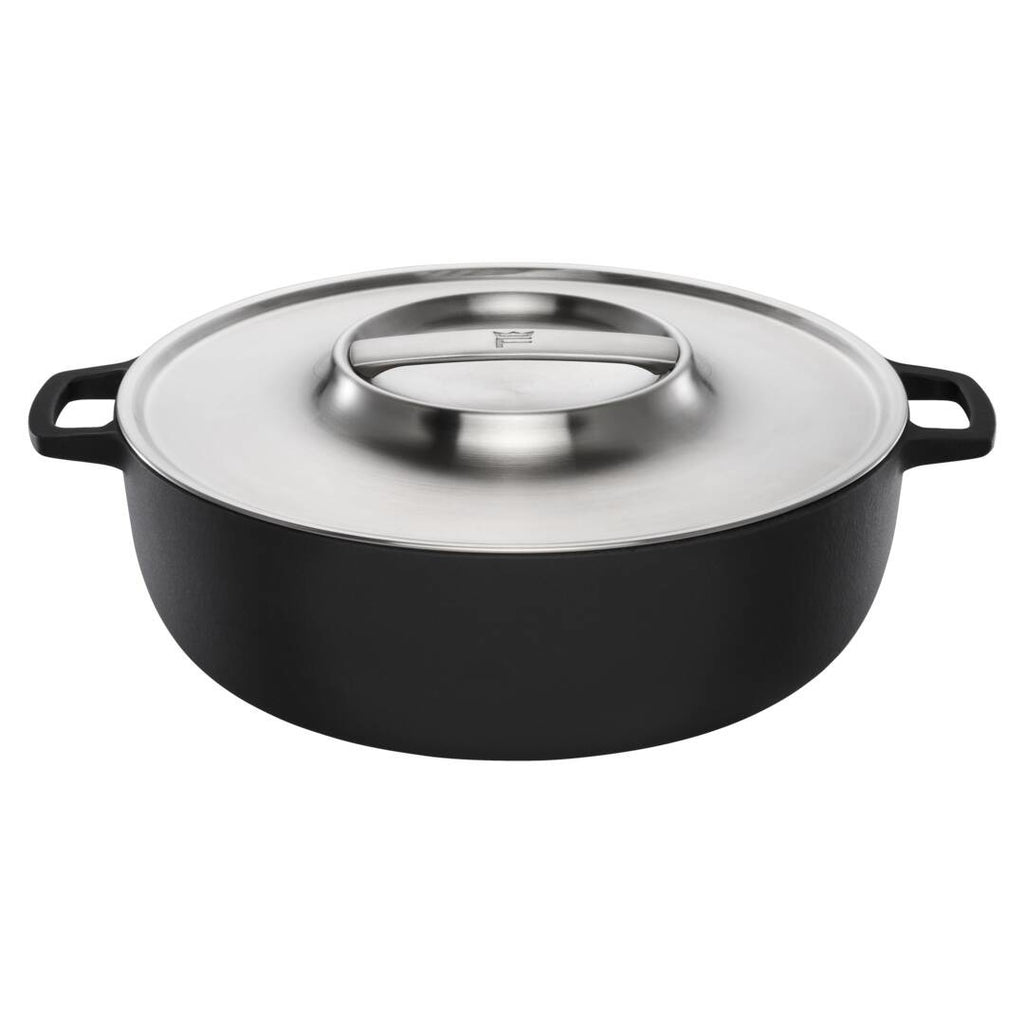 Чугунен гювеч Norden Grill Chef с капак, 30 см. – черен здрав съд с капак Thermium™ за барбекю и кухня