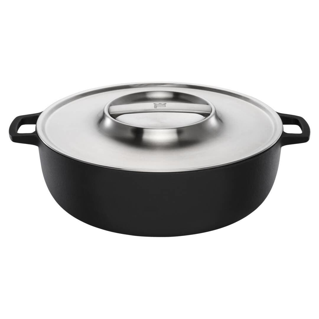 Чугунен гювеч Norden Grill Chef с капак, 30 см. – черен здрав съд с капак Thermium™ за барбекю и кухня