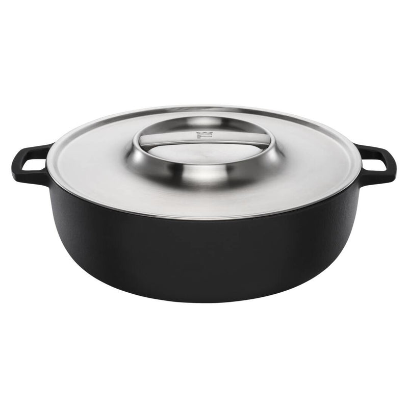 Чугунен гювеч Norden Grill Chef с капак, 30 см. – черен здрав съд с капак Thermium™ за барбекю и кухня
