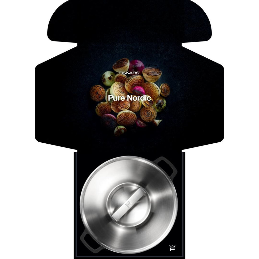 Чугунен гювеч Norden Grill Chef с капак, 30 см. от чугун с Thermium™ покритие на черен фон, изглед отгоре с поставен капак