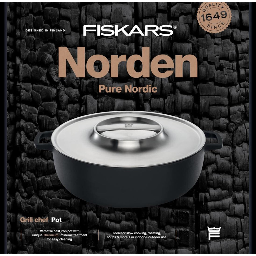 Чугунен гювеч Norden Grill Chef с капак, 30 см. - здрав чугунен съд с капак Thermium™, подходящ за барбекю и домашна печка