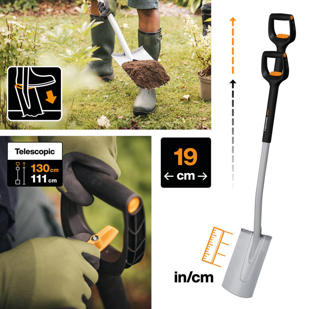 Телескопична заоблена лопата Fiskars Xact™ - Nika.bg