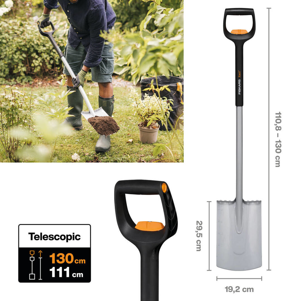 Телескопична заоблена лопата Fiskars Xact™ - Nika.bg
