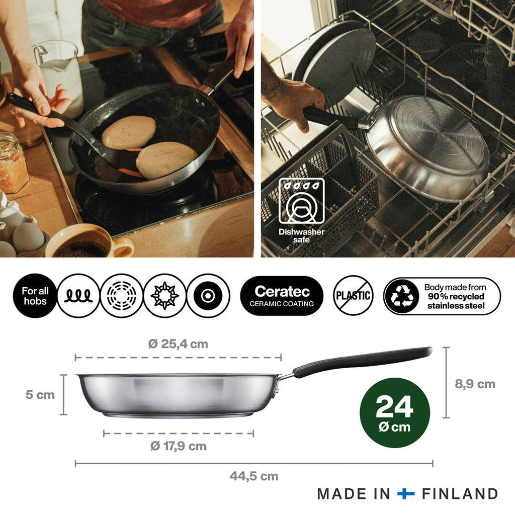 Тиган за пържене Fiskars Functional Form с незалепващо керамично покритие 24см, индукционен, 90% рециклирана неръждаема стомана