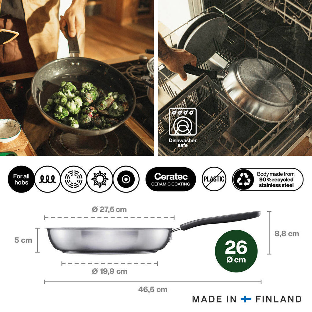 Тиган за пържене Fiskars Functional Form с незалепващо керамично покритие 26 см. със сменящи се приложения – готвене, съдомиялна и размери