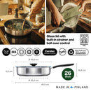 Тиган за сотиране Fiskars Functional Form с незалепващо керамично покритие и капак 26 см. - 26 см, керамично Ceratec, стомана, подходящ за индукция
