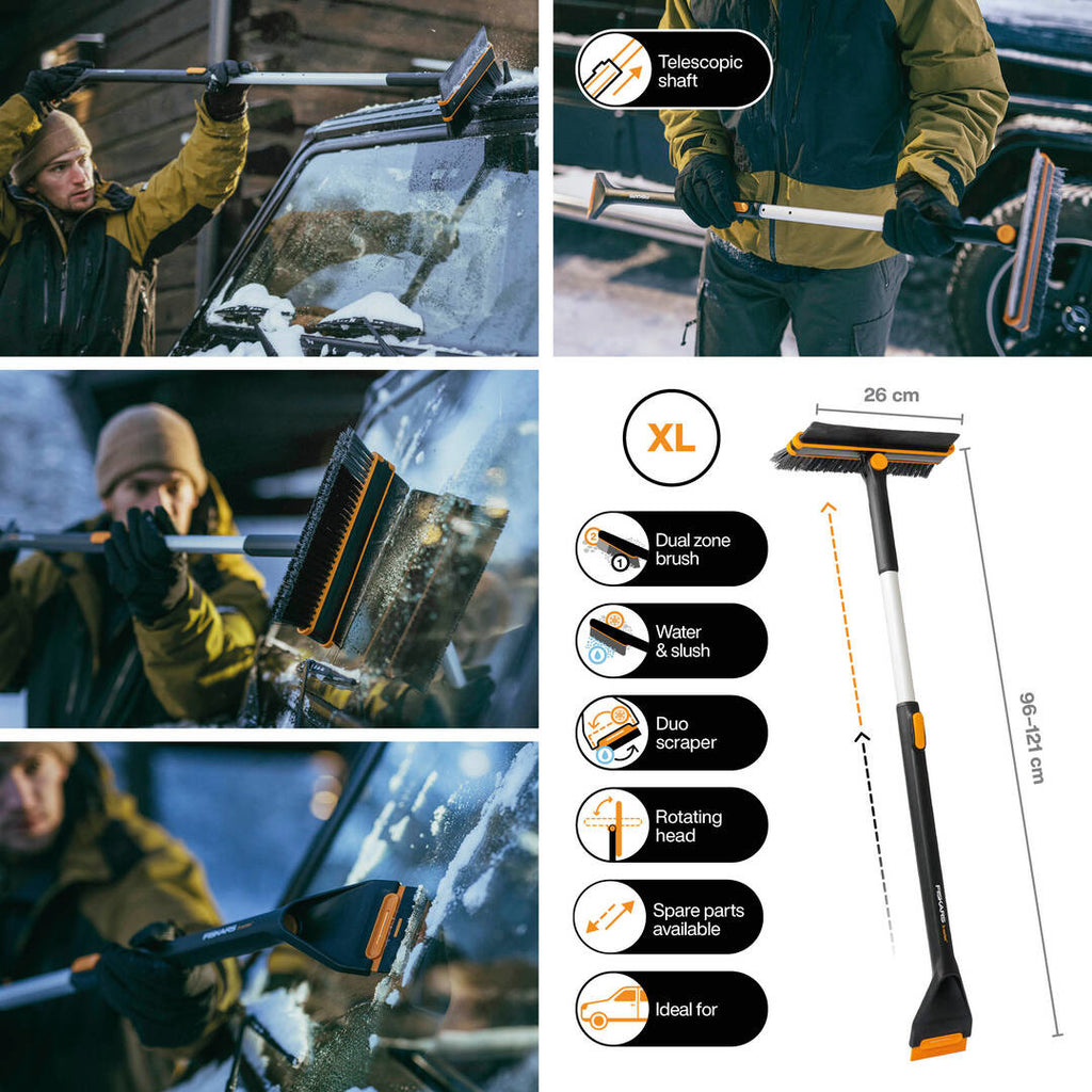 Телескопична въртяща се четка и стъргалка Fiskars X-series™ 96–121 см - Nika.bg