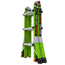 Телескопична стълба от фибростъкло Little Giant Dark Horse 2.0 зелена на цвят, сгъната, с червени акценти и колелца.