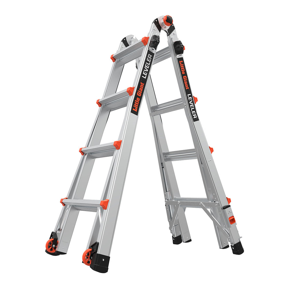 Телескопична алуминиева стълба Little Giant Leveler M17 с мултифункционални регулируеми крака.