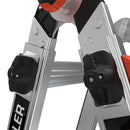 Детайли на механизма на телескопичната алуминиева стълба Little Giant Leveler M17 с Ratchet Palm Buttons.