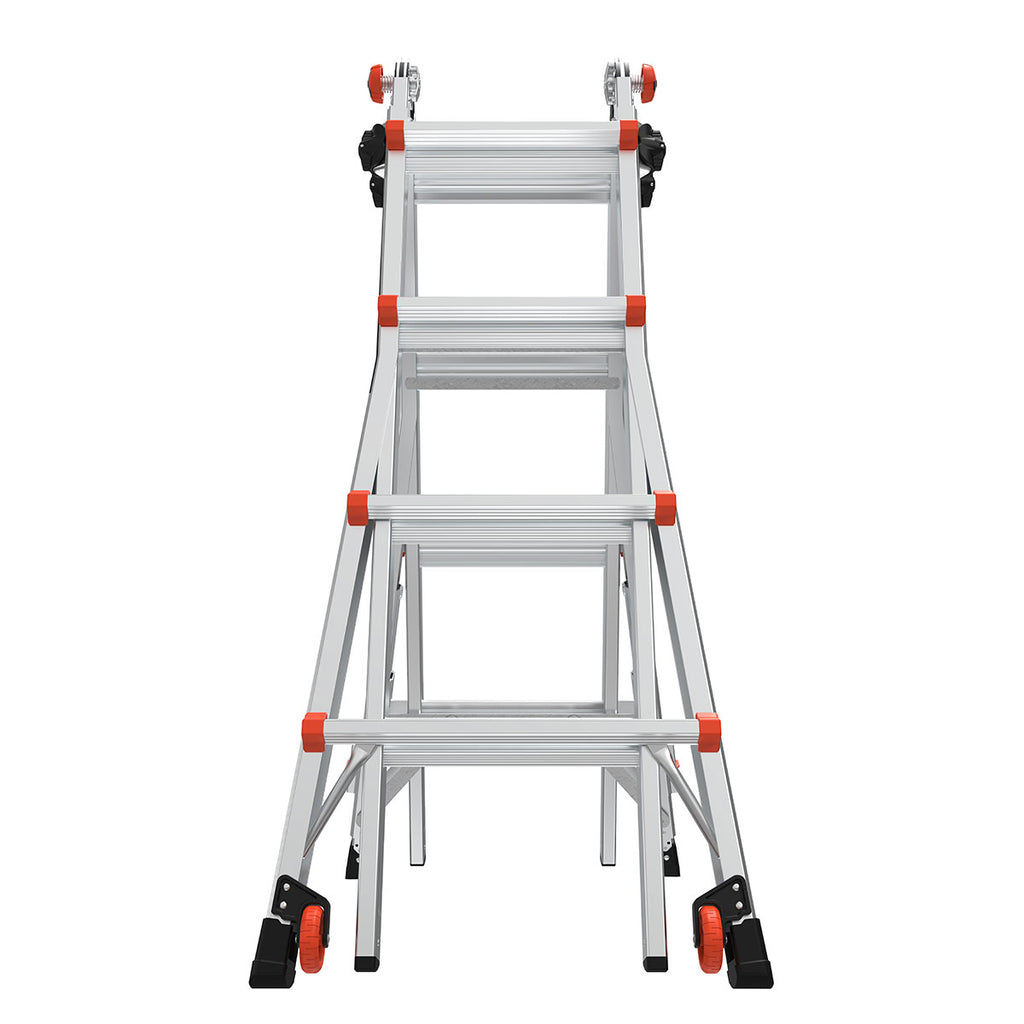Телескопична алуминиева стълба Little Giant Leveler M17 с 4x4 стъпала и регулируеми крака.